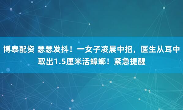 博泰配资 瑟瑟发抖！一女子凌晨中招，医生从耳中取出1.5厘米活蟑螂！紧急提醒